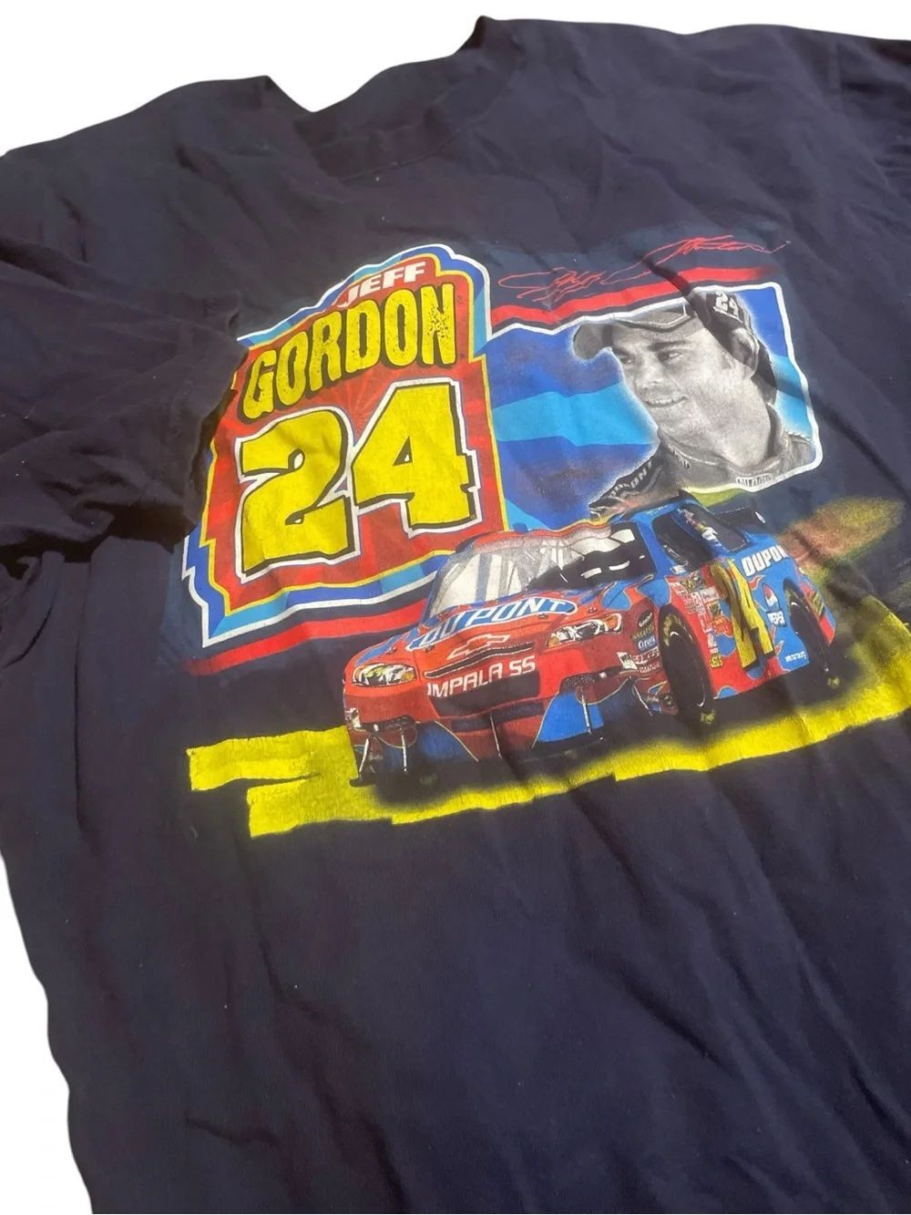 NASCAR Jeff Gordon #24 Graphic Tee - Navy with Yellow & Red Print size XL